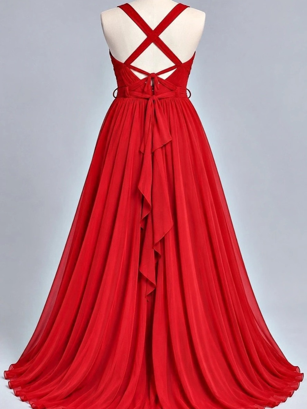 Bari Jay Red Chiffon Convertible Cross-Back Formal Maxi Gown Sz 16 - Picture 4 of 7